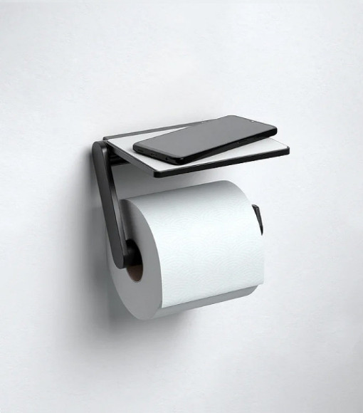 Держатель туалетной бумаги Keuco Plan 14973 370000 с полкой Черный матовый Держатель туалетной бумаги Keuco Plan 14973 370000 с полкой Черный матовый