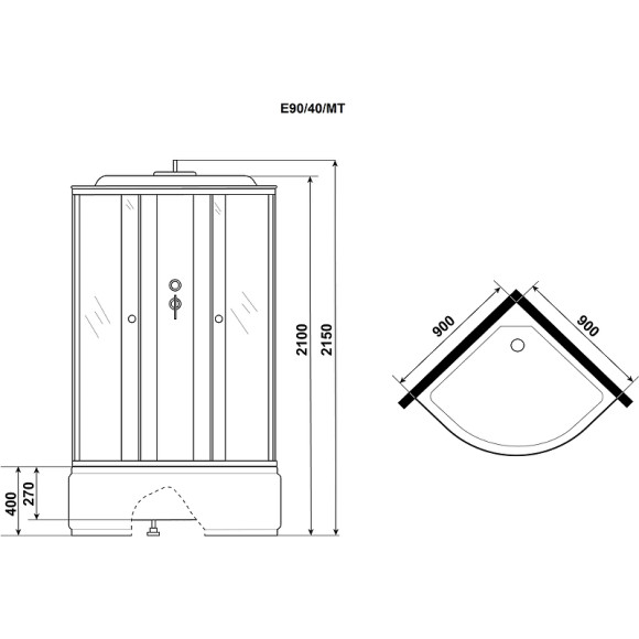 Душевая кабина Niagara Eco 90x90 E90/40/MT без гидромассажа Душевая кабина Niagara Eco 90x90 E90/40/MT без гидромассажа
