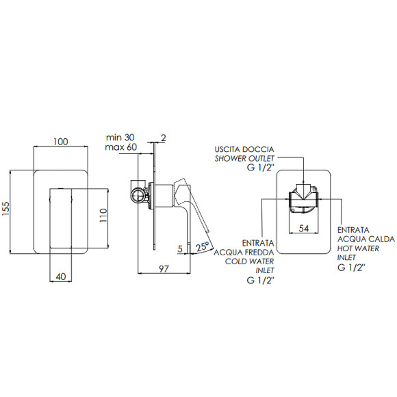 Смеситель для душа Remer Absolute AU30NP Никель брашированный Смеситель для душа Remer Absolute AU30NP Никель брашированный