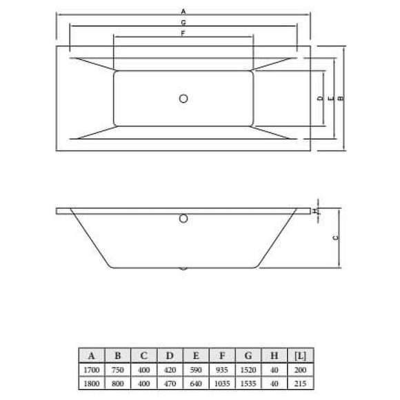 Акриловая ванна C-Bath Poseidon 180x80 CBQ008002 без гидромассажа