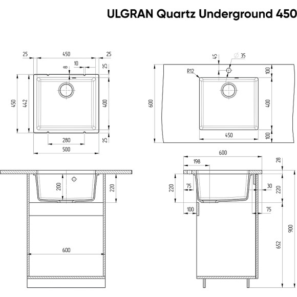 Кухонная мойка Ulgran Quartz Underground 450-02 Лен Кухонная мойка Ulgran Quartz Underground 450-02 Лен