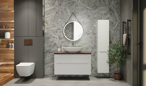 Шкаф пенал Jorno Wood 33 Wood.04.150/P/W подвесной Белый