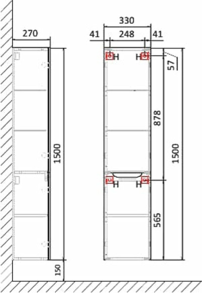 Шкаф пенал Jorno Wood 33 Wood.04.150/P/W подвесной Белый