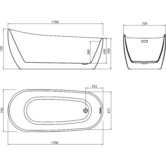 Акриловая ванна Grossman Galaxy 170х75 GR-1403M без гидромассажа Акриловая ванна Grossman Galaxy 170х75 GR-1403M без гидромассажа
