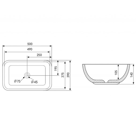 Раковина-чаша Abber Rechteck 50 AC2202MBE Светло-бежевая матовая Раковина-чаша Abber Rechteck 50 AC2202MBE Светло-бежевая матовая