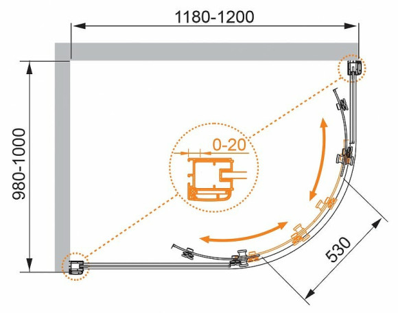 Душевой уголок Cezares Anima 120x100 L ANIMA-W-RH-2-120/100-P-Cr-L профиль Хром стекло рифленое