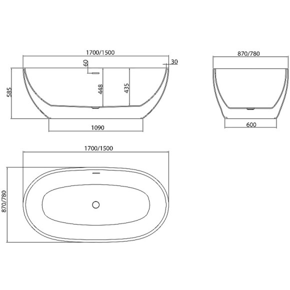 Акриловая ванна Grossman Classic 170х87 GR-2503MB без гидромассажа Акриловая ванна Grossman Classic 170х87 GR-2503MB без гидромассажа