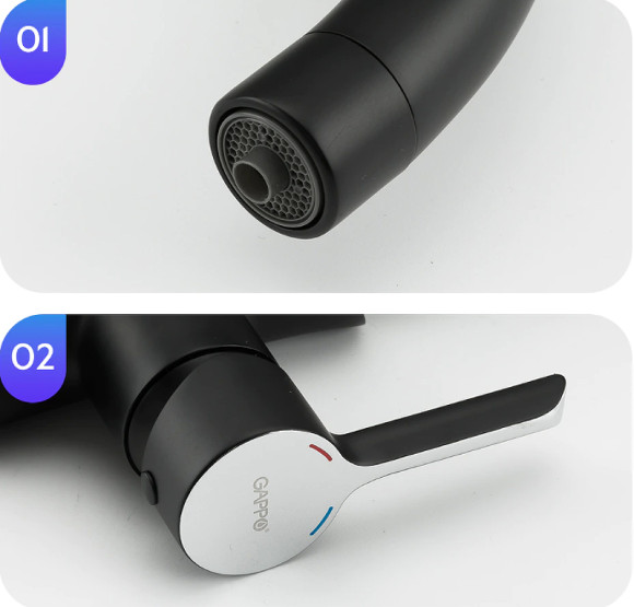 Смеситель для кухни Gappo G03-6 G4303-6 Черный матовый Хром