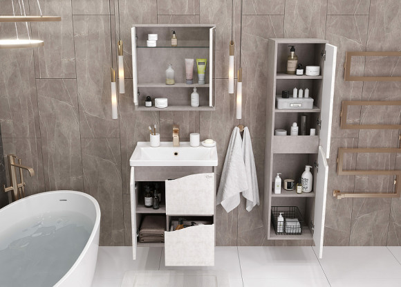 Зеркальный шкаф Onika Брендон 60.00 206084 Камень светлый Бетон крем