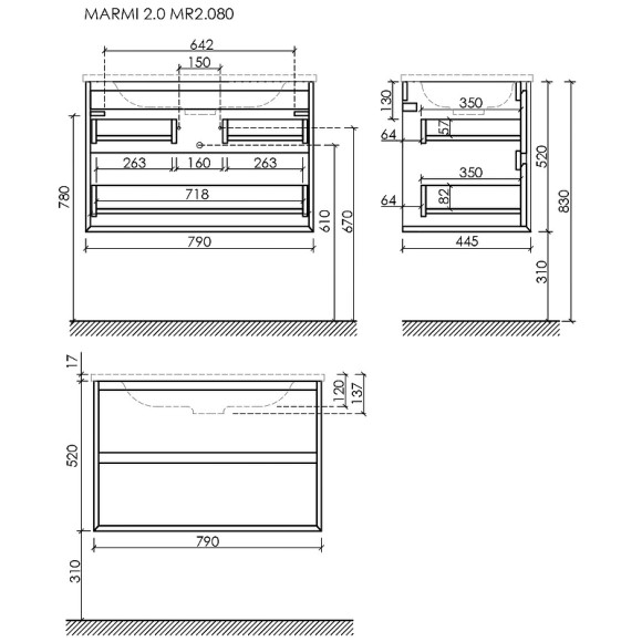 Тумба под раковину Sancos Marmi 2.0 80 MR2.080ECH подвесная Дуб чарльстон
