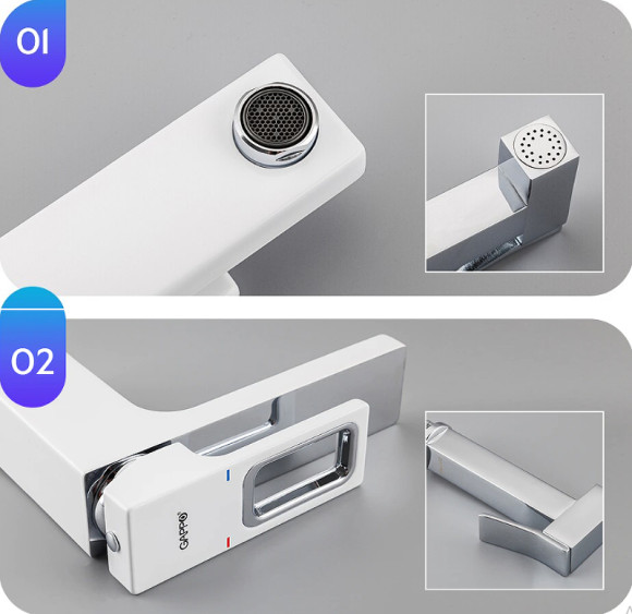 Смеситель для раковины Gappo G17-8 G1017-1 с гигиеническим душем Белый Хром Смеситель для раковины Gappo G17-8 G1017-1 с гигиеническим душем Белый Хром