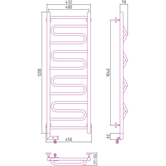 Электрический полотенцесушитель Сунержа Элегия 2.0 1200x400 L 00-5218-1240 Хром