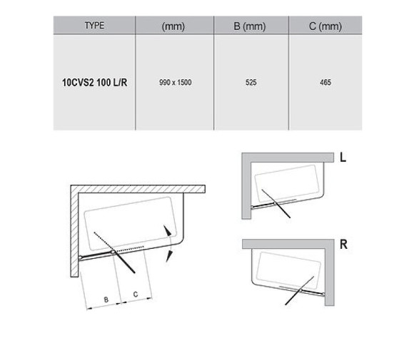 Шторка на ванну Ravak 10° CVS2-100 100х150 R 7QRA0103Z1 профиль Белый стекло Transparent