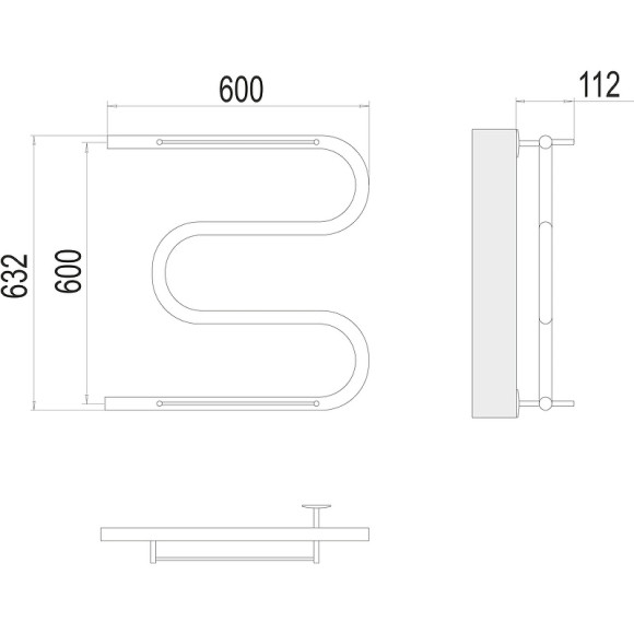 Водяной полотенцесушитель Terminus М-образный с/п (1) 600x600 4620768880438 с полкой Хром, боковое подключение, G 1" НР Водяной полотенцесушитель Terminus М-образный с/п (1) 600x600 4620768880438 с полкой Хром, боковое подключение, G 1" НР