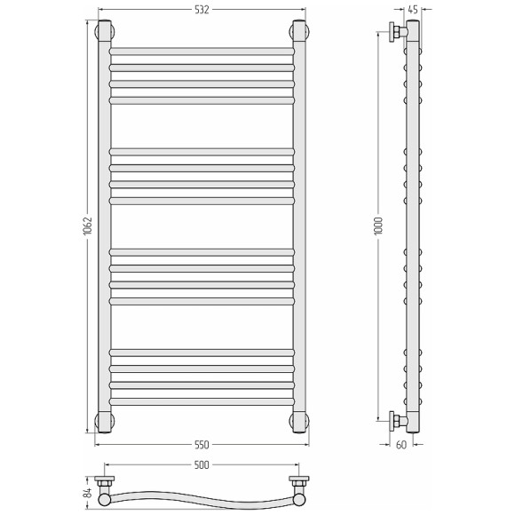 Водяной полотенцесушитель Сунержа Флюид+ 1000х500 31-0222-1050 Черный матовый