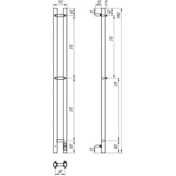 Электрический полотенцесушитель Point Гермес PN13812GB П3 80x1200 диммер справа Графит блеск