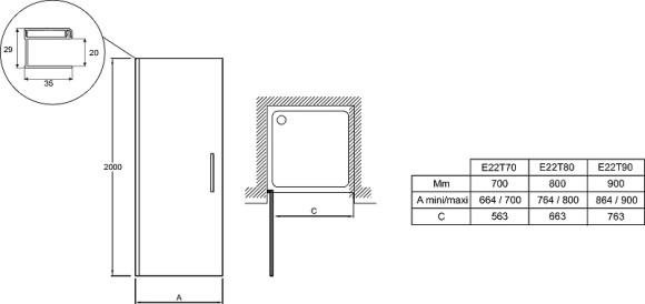 Душевая дверь Jacob Delafon Contra 80 E22T80-GA профиль Хром стекло прозрачное