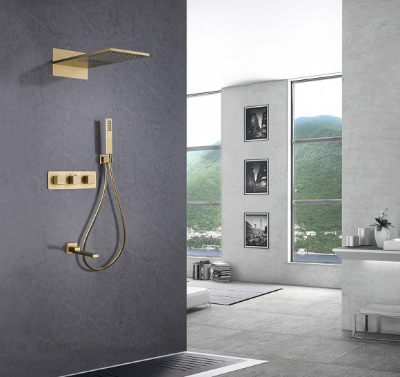 Душевая система Abber Daheim AF8253G с термостатом Золото матовое Душевая система Abber Daheim AF8253G с термостатом Золото матовое