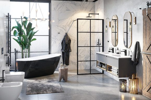 Душевая перегородка Excellent Fabrika 100x200 KAEX.4006.1000.LP профиль Черный стекло прозрачное