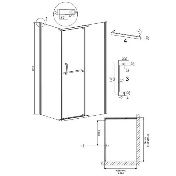 Душевой уголок Grossman Pragma 110х90 120.K33.03.1190.21.02 профиль Черный матовый стекло шиншилла