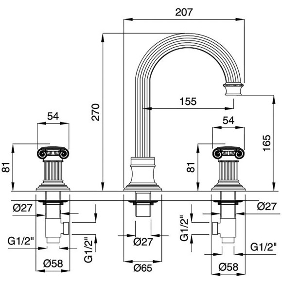 Смеситель для раковины Cezares Olimp OLIMP-BLS2-A-03/24-M Золото 24 карат