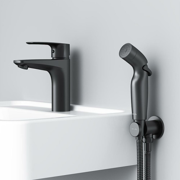 Смеситель для раковины AM.PM Gem F90A03022 с гигиеническим душем Черный матовый Смеситель для раковины AM.PM Gem F90A03022 с гигиеническим душем Черный матовый