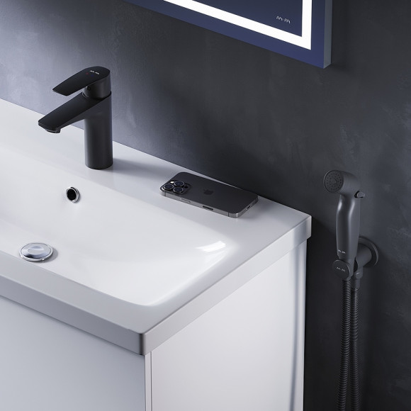 Смеситель для раковины AM.PM Gem F90A03022 с гигиеническим душем Черный матовый Смеситель для раковины AM.PM Gem F90A03022 с гигиеническим душем Черный матовый