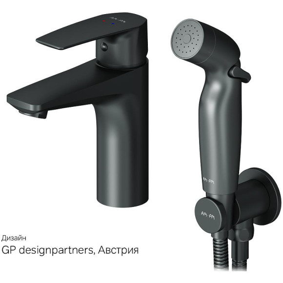Смеситель для раковины AM.PM Gem F90A03022 с гигиеническим душем Черный матовый Смеситель для раковины AM.PM Gem F90A03022 с гигиеническим душем Черный матовый