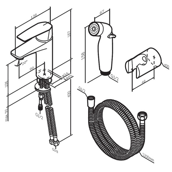 Смеситель для раковины AM.PM Gem F90A03022 с гигиеническим душем Черный матовый Смеситель для раковины AM.PM Gem F90A03022 с гигиеническим душем Черный матовый