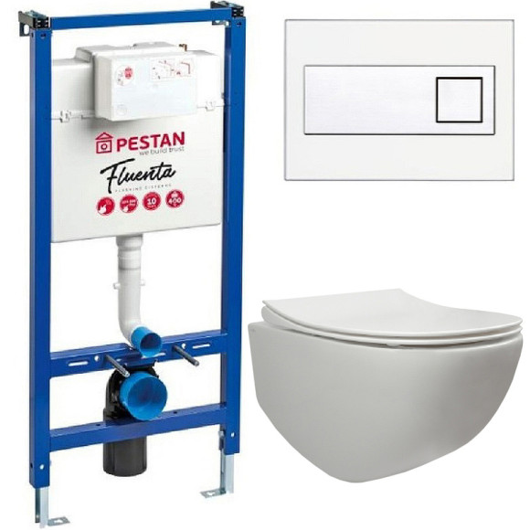 Комплект унитаза Pestan Fluenta SET40006661DW с инсталляцией с сиденьем Микролифт и Белой клавишей смыва