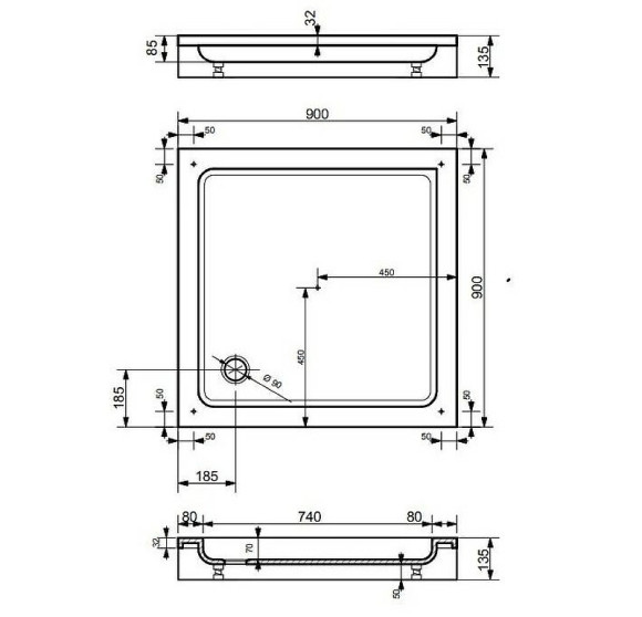 Душевой поддон из искусственного камня Эстет Гамма М 90х90 ФР-00000755 Белый Душевой поддон из искусственного камня Эстет Гамма М 90х90 ФР-00000755 Белый
