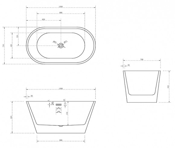 Акриловая ванна Abber 130х70 AB9203-1.3 без гидромассажа Акриловая ванна Abber 130х70 AB9203-1.3 без гидромассажа