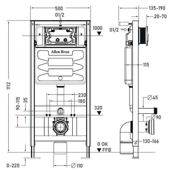 Инсталляция Allen Brau Pneumatic 9.11100.20 для унитаза без клавиши смыва Инсталляция Allen Brau Pneumatic 9.11100.20 для унитаза без клавиши смыва