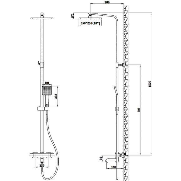 Душевая система ESKO Singapore black STT5054 BL с термостатом Черная матовая