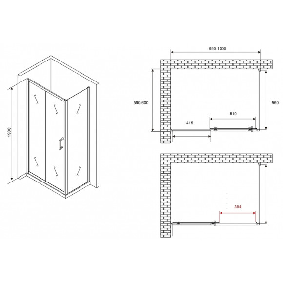 Душевой уголок Abber Schwarzer Diamant 100x60 AG30100B5-S60B5 профиль Черный стекло прозрачное Душевой уголок Abber Schwarzer Diamant 100x60 AG30100B5-S60B5 профиль Черный стекло прозрачное