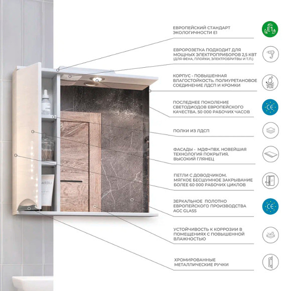 Зеркало со шкафом Vigo Callao 60 L z.CAL.60.L.El с подсветкой Белое