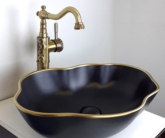Раковина-чаша Bronze de Luxe 50 1395 Черная с золотым ободом Раковина-чаша Bronze de Luxe 50 1395 Черная с золотым ободом