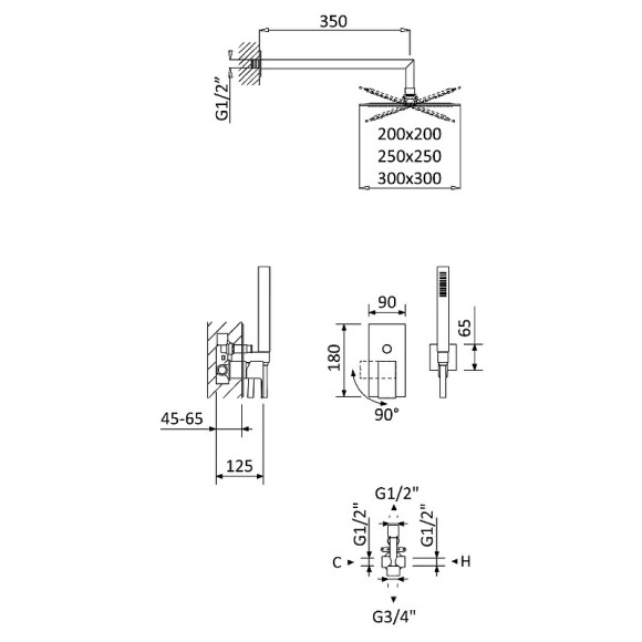 Душевая система Cezares Porta PORTA-DSIPQ-25-NOP Черная матовая