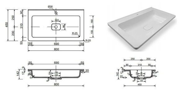 Раковина Эстет Каре Люкс 80 ФР-00005713 Белая