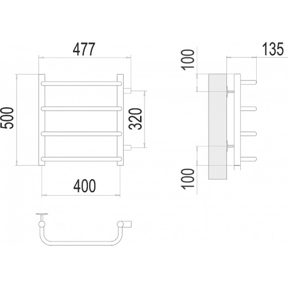 Водяной полотенцесушитель Terminus Стандарт П4 400х500 бп320 4670078530301 Хром, боковое подключение, G 1" НР