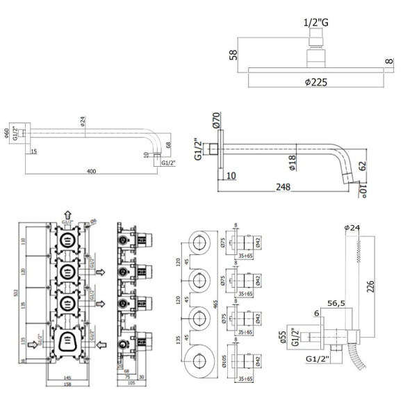 Душевая система Paffoni Modular Box KITMB019NO046 с термостатом Черная матовая