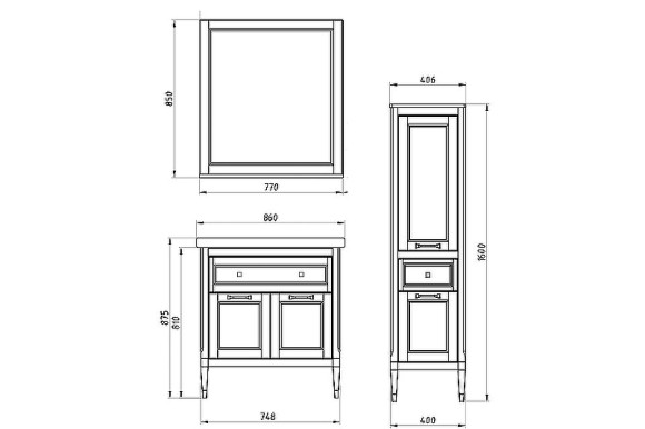 Комплект мебели для ванной ASB-Woodline Гранда 85 Антикварный орех