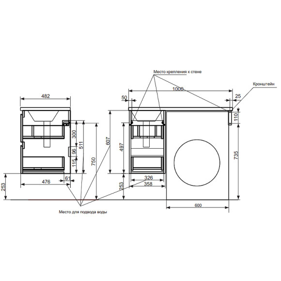 Тумба с раковиной Эстет Dallas Luxe 100 R ФР-00002314 подвесная Белая