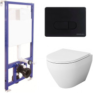 Комплект унитаза AM.PM Spirit FlashClean C701700WH+C707857WH с инсталляцией Berges Novum D5 040235 с сиденьем Микролифт и Черной матовой клавишей смыва Комплект унитаза AM.PM Spirit FlashClean C701700WH+C707857WH с инсталляцией Berges Novum D5 040235 с сиденьем Микролифт и Черной матовой клавишей смыва