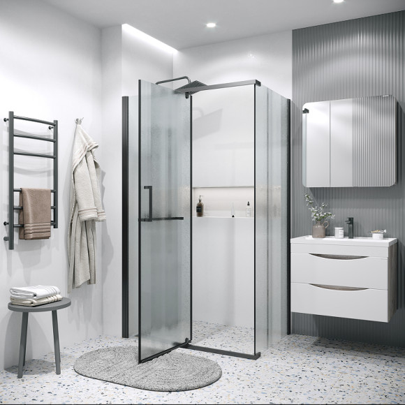 Душевой уголок Grossman Pragma 120х80 120.K33.03.1280.21.02 профиль Черный матовый стекло шиншилла