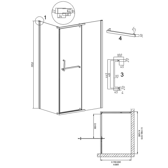 Душевой уголок Grossman Pragma 120х80 120.K33.03.1280.21.02 профиль Черный матовый стекло шиншилла