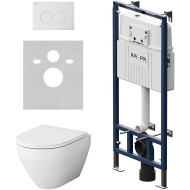 Комплект унитаза с инсталляцией AM.PM Spirit V2.0 FlashClean IS100101.701700 с сиденьем Микролифт и Белой глянцевой клавишей смыва