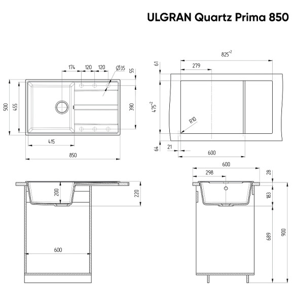 Кухонная мойка Ulgran Quartz Prima 850-02 Лен Кухонная мойка Ulgran Quartz Prima 850-02 Лен