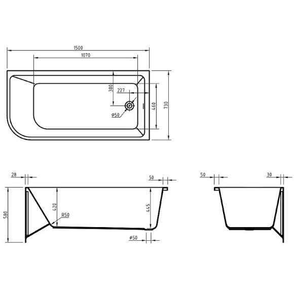 Акриловая ванна BelBagno 150x73 R BB712-1500-730-R без гидромассажа