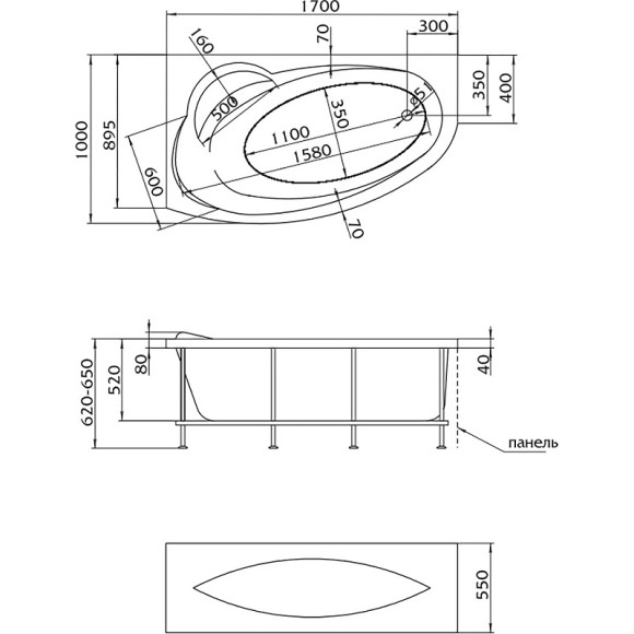 Акриловая ванна Marka One Gracia 170х100 R 01гр1710п без гидромассажа Акриловая ванна Marka One Gracia 170х100 R 01гр1710п без гидромассажа